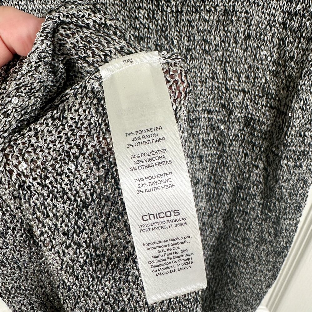 Chico’s Silver Sequin Knit Sweater Top Short Sleeve Party Holiday Women’s 0 XS/S - Picture 6 of 7